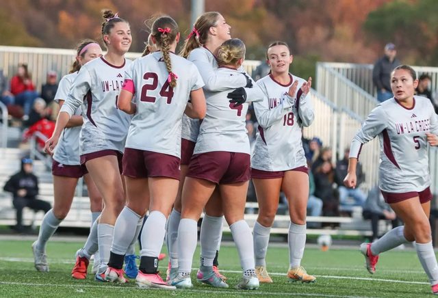 UW-La Crosse soccer team celebrating